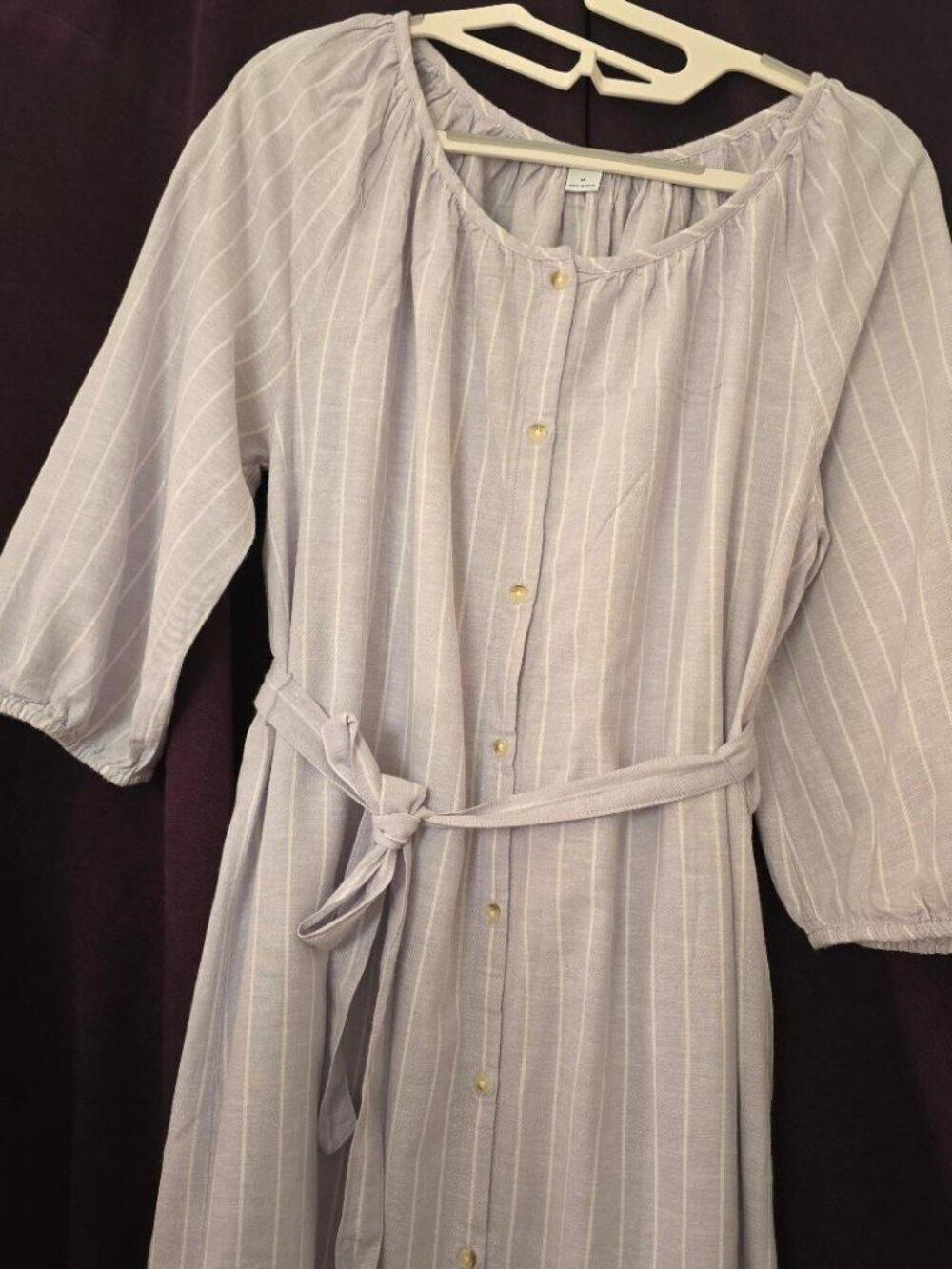Old Navy Women's Medium Lavender/White Striped Shirt Dress - Raglan Puff Sleeve